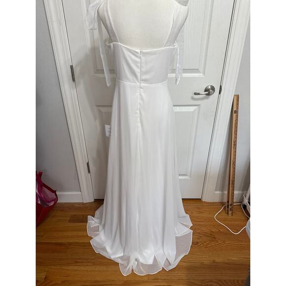 Lulus NWT Radiant Romance White Tie-Strap Maxi Dress Lined Chiffon Wedding Large - Picture 7 of 13